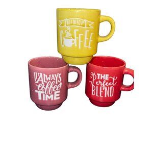 Set Of 3 Mini Ceramic Coffee Mugs With Fun Quotes 6 oz